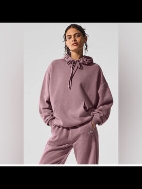 ALO Yoga Mauve Scoop-Neck Pullover Hoodie Sweater